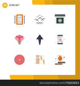 Modern Set of 9 Flat Colors Pictograph of arrow, rose, canada, plant, user Editable Vector Design Elements