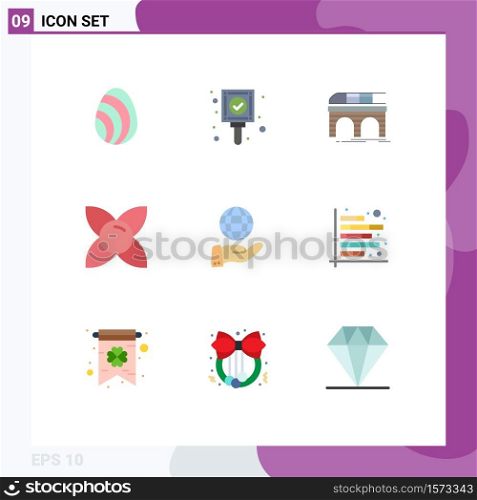Modern Set of 9 Flat Colors Pictograph of business, herb, metro, flower, transport Editable Vector Design Elements