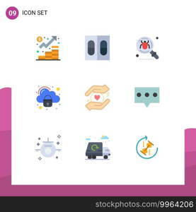 Modern Set of 9 Flat Colors Pictograph of business, lock, antivirus, cloud, search Editable Vector Design Elements