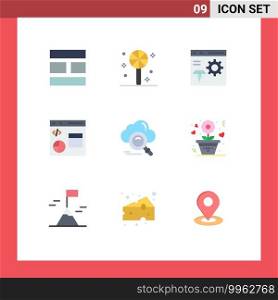 Modern Set of 9 Flat Colors Pictograph of cloud, development, brower, develop, coding Editable Vector Design Elements