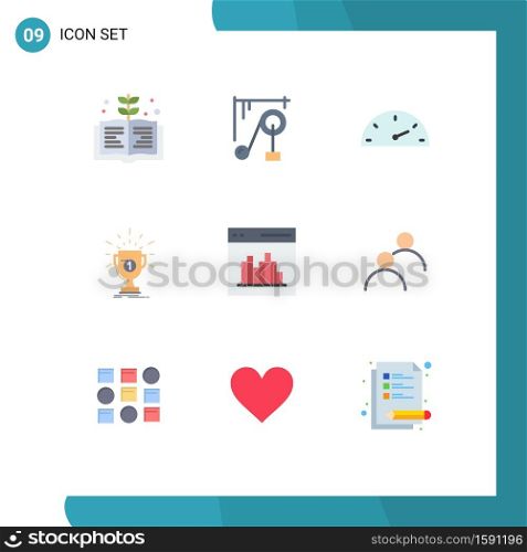 Modern Set of 9 Flat Colors Pictograph of communication, app, speed, victory, prize Editable Vector Design Elements