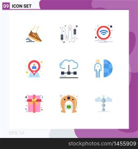 Modern Set of 9 Flat Colors Pictograph of location, hr, connection, employee, wireless Editable Vector Design Elements