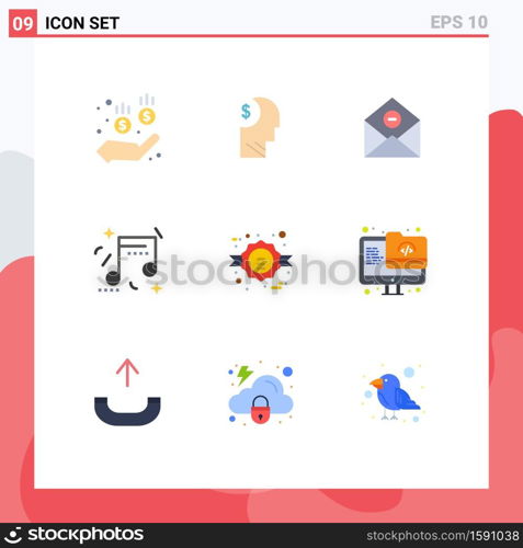 Modern Set of 9 Flat Colors Pictograph of party, happiness, business, celebration, mail Editable Vector Design Elements