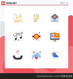 Modern Set of 9 Flat Colors Pictograph of party, happiness, business, celebration, mail Editable Vector Design Elements