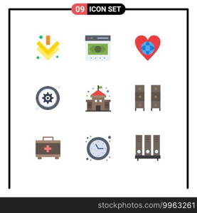 Modern Set of 9 Flat Colors Pictograph of target, cog, ecology, gear, like Editable Vector Design Elements