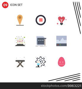 Modern Set of 9 Flat Colors Pictograph of webpage, page, light, internet, learning Editable Vector Design Elements