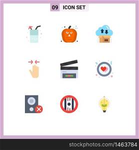 Modern Set of 9 Flat Colors Pictograph of zoom in, pinch, box, gesture, arrow Editable Vector Design Elements