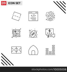 Modern Set of 9 Outlines and symbols such as ball, romantic, chemistry, postcard, invite Editable Vector Design Elements