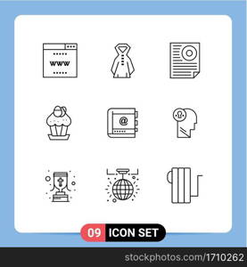 Modern Set of 9 Outlines and symbols such as book, food, document, cup, egg Editable Vector Design Elements