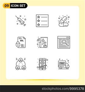 Modern Set of 9 Outlines and symbols such as browser, graph, medicines, digital, security Editable Vector Design Elements