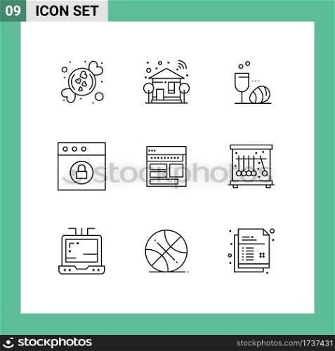 Modern Set of 9 Outlines and symbols such as browser, mac, tree, lock, drink Editable Vector Design Elements