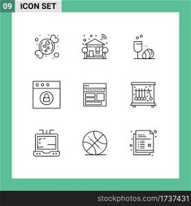 Modern Set of 9 Outlines and symbols such as browser, mac, tree, lock, drink Editable Vector Design Elements