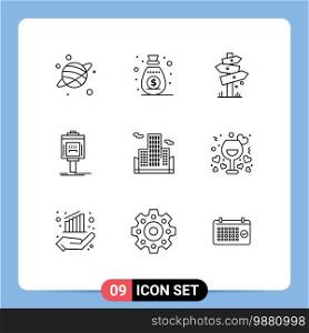 Modern Set of 9 Outlines and symbols such as building, hotel, board, service, valet Editable Vector Design Elements