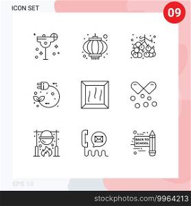 Modern Set of 9 Outlines and symbols such as bundle, power, berries, plug, eco Editable Vector Design Elements