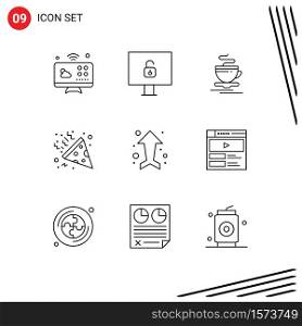 Modern Set of 9 Outlines and symbols such as direction, arrows, cup, arrow, party Editable Vector Design Elements