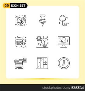 Modern Set of 9 Outlines and symbols such as dmca protection, intelligence, stethoscope, deep learning, artificial intelligence Editable Vector Design Elements