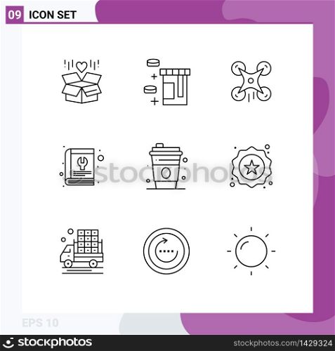 Modern Set of 9 Outlines and symbols such as drink, tool, drone, service, manual Editable Vector Design Elements