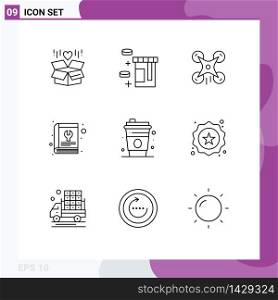 Modern Set of 9 Outlines and symbols such as drink, tool, drone, service, manual Editable Vector Design Elements