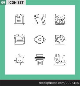 Modern Set of 9 Outlines and symbols such as face, secure, tool, protection, connection Editable Vector Design Elements