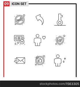 Modern Set of 9 Outlines and symbols such as favorite, avatar, lock, outcome, economy Editable Vector Design Elements