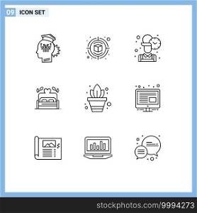 Modern Set of 9 Outlines and symbols such as gardening, heart, thinking, love, worker Editable Vector Design Elements