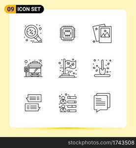 Modern Set of 9 Outlines and symbols such as halloween, city bus terminal, gallery, stop, picture Editable Vector Design Elements