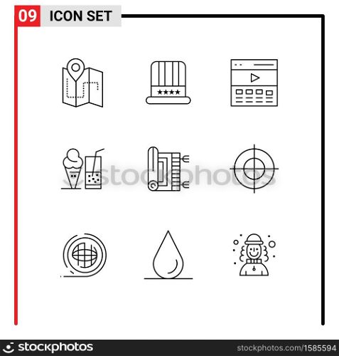 Modern Set of 9 Outlines and symbols such as juice, ice cream, usa, drink, interface Editable Vector Design Elements