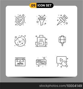 Modern Set of 9 Outlines and symbols such as lantern, outdoors, school, bag, backpack Editable Vector Design Elements