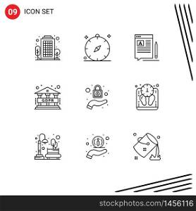 Modern Set of 9 Outlines and symbols such as lock, gdpr, summer, data, article Editable Vector Design Elements