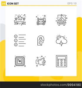 Modern Set of 9 Outlines and symbols such as message, lock, art, emojis, list Editable Vector Design Elements