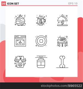 Modern Set of 9 Outlines and symbols such as music, download, food, website, page Editable Vector Design Elements