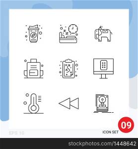 Modern Set of 9 Outlines and symbols such as path, school bag, time, outdoors, backpacking Editable Vector Design Elements