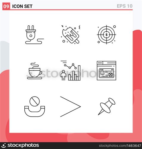 Modern Set of 9 Outlines and symbols such as person, efficiency, goals, data, cup Editable Vector Design Elements