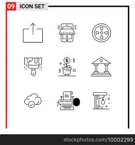 Modern Set of 9 Outlines and symbols such as pot, money, fan, growing, construction Editable Vector Design Elements