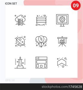Modern Set of 9 Outlines and symbols such as presentation, offer, tv, discount, universe Editable Vector Design Elements