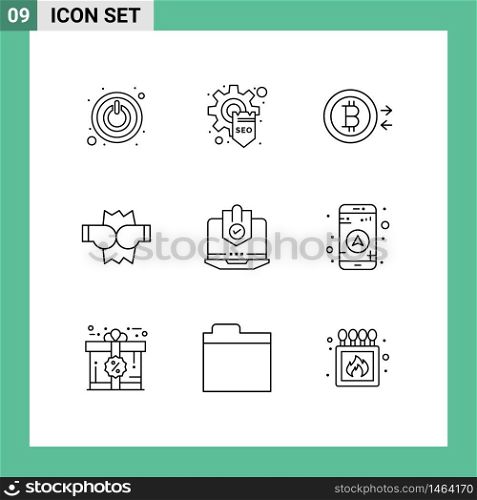 Modern Set of 9 Outlines and symbols such as protected, internet, convert, computer, punch Editable Vector Design Elements