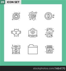 Modern Set of 9 Outlines and symbols such as protected, internet, convert, computer, punch Editable Vector Design Elements