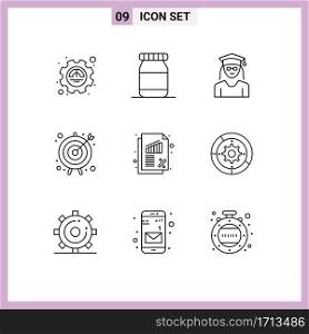 Modern Set of 9 Outlines and symbols such as rate, business, graduation, banking, target Editable Vector Design Elements