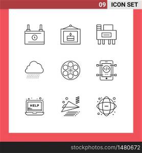 Modern Set of 9 Outlines and symbols such as reel, film, desk, spring, cloud Editable Vector Design Elements