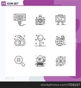 Modern Set of 9 Outlines and symbols such as ring, engagement, fund, picture, hang Editable Vector Design Elements