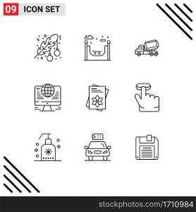 Modern Set of 9 Outlines and symbols such as seeds, globe, truck, connection, roller Editable Vector Design Elements