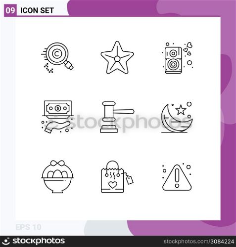 Modern Set of 9 Outlines and symbols such as service, funds, starfish, funding, speaker Editable Vector Design Elements