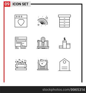 Modern Set of 9 Outlines and symbols such as system, navigation, drawer, website, touch Editable Vector Design Elements