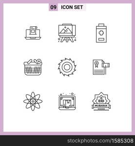 Modern Set of 9 Outlines Pictograph of add, ecommerce, easel, basket, minus Editable Vector Design Elements