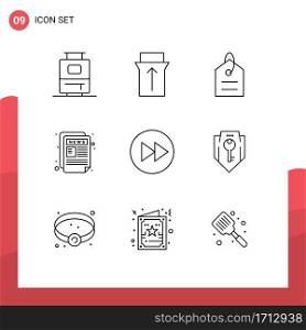 Modern Set of 9 Outlines Pictograph of arrows right, arrow right, price, arrow, paper Editable Vector Design Elements