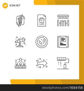 Modern Set of 9 Outlines Pictograph of bacterium, school, file, astronomy, eat Editable Vector Design Elements