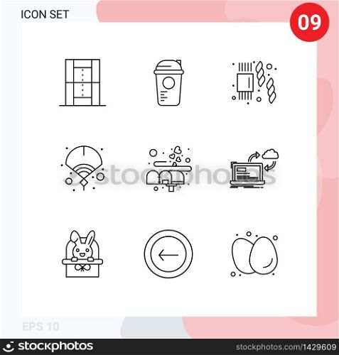 Modern Set of 9 Outlines Pictograph of box, new, sports, fan, pasta Editable Vector Design Elements