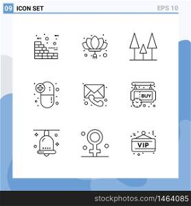 Modern Set of 9 Outlines Pictograph of call, medical, forest, medications, drugs Editable Vector Design Elements