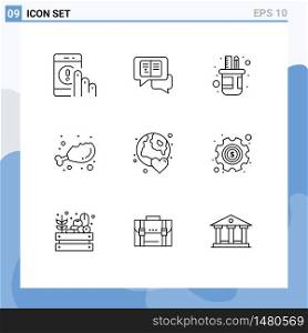 Modern Set of 9 Outlines Pictograph of earth, food, sms, diet, scale Editable Vector Design Elements