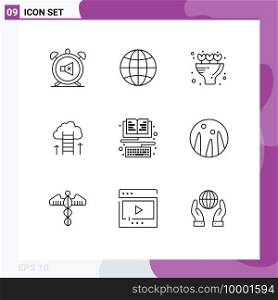 Modern Set of 9 Outlines Pictograph of ebook, focus, bouquet, success, career Editable Vector Design Elements